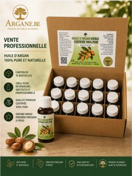Carton de 15 Huiles d’Argan Vierge 60 ml – 100% Pure et Naturelle – Vente Professionnelle