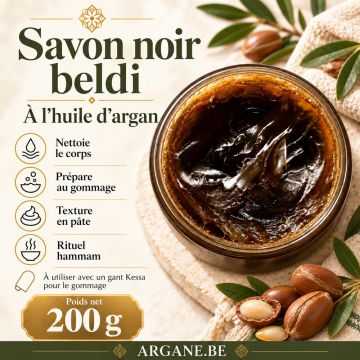 Savon noir beldi à l’huile d’argan – Soin corps hammam 200 g