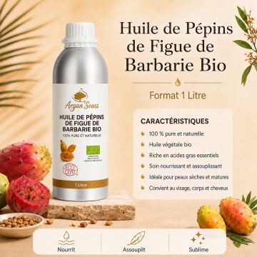 Huile de Pépins de Figue de Barbarie Bio 1 Litre – 100 % Pure – Format Professionnel