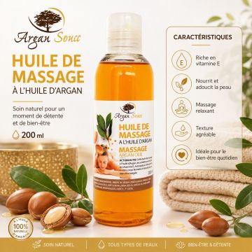 Huile de Massage à l’Huile d’Argan – Soin Corps 200 ml