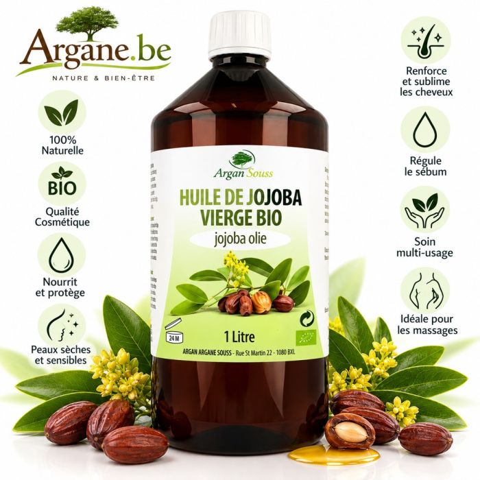 Huile Végétale de Jojoba Vierge Bio 1 Litre – Visage, Corps & Cheveux