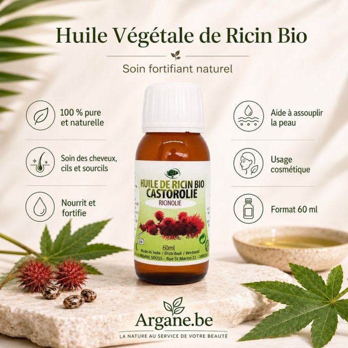 Huile de Ricin Pure Argan Souss 60 ml – Soin Cheveux, Sourcils & Ongles