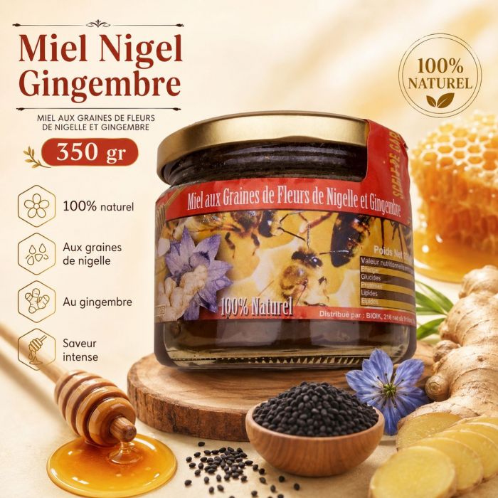 Préparation au miel, graines de nigelle, gingembre et pollen – 350 g