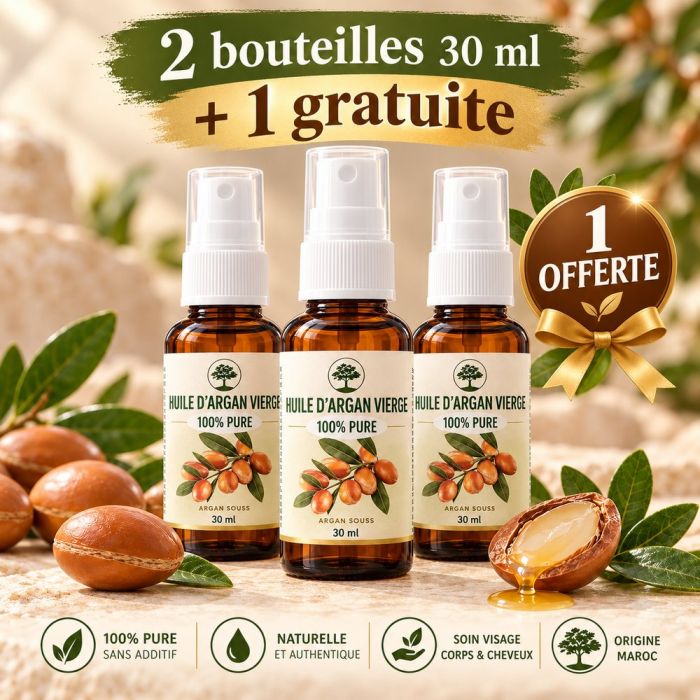 Huile d’Argan Bio Spray 30 ml – 2 + 1 Gratuit