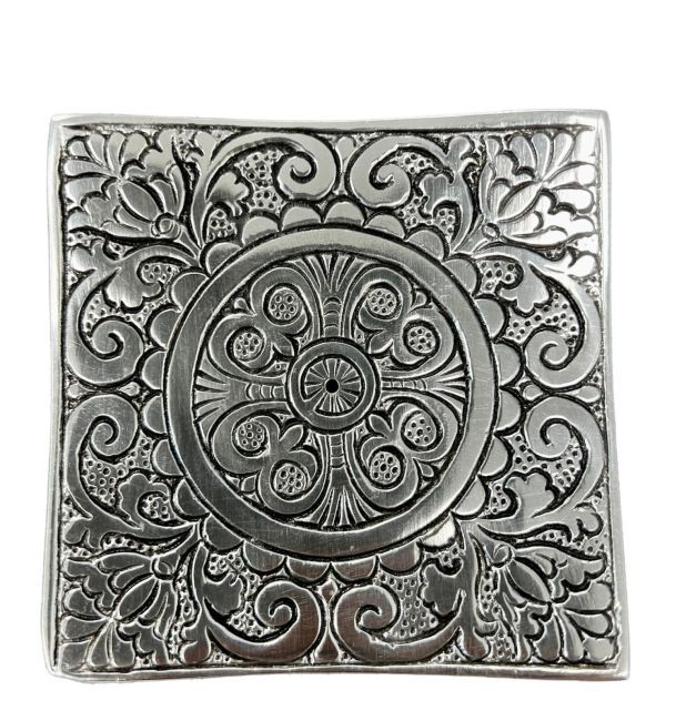 Porte encens métal blanc carré Motif Floreal 10cm