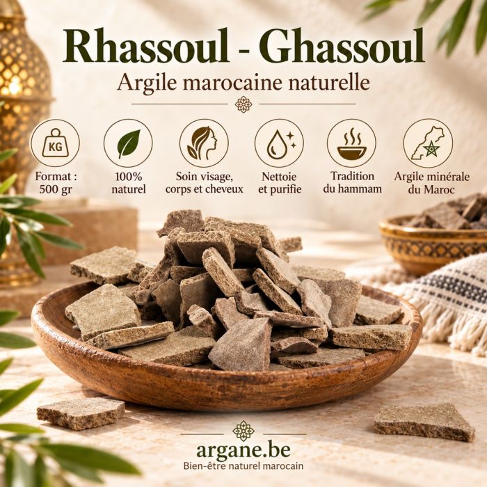 Rhassoul Ghassoul Naturel du Maroc en Morceaux – Argile Lavante – 500 g