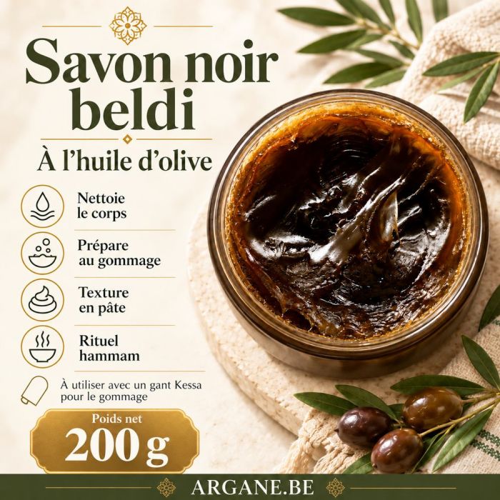 Savon noir beldi à l’huile d’olive – Soin corps hammam 200 g