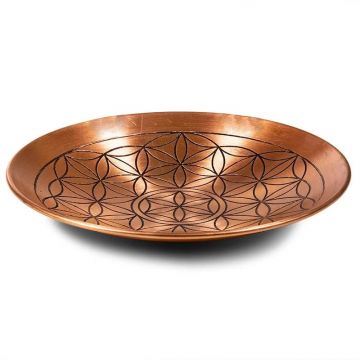 Assiette de cuivre motif fleur de vie