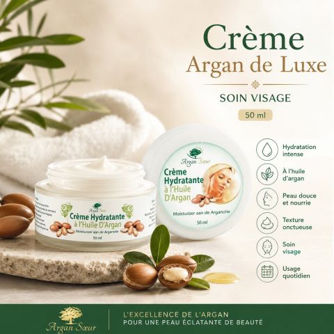 Crème Hydratante Visage à l’Huile d’Argan – Pot Luxe 50 ml
