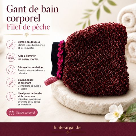 Gant de Bain Marocain Chebka – Filet de Pêche Exfoliant Doux