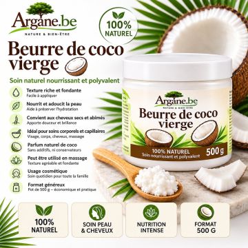 Beurre de Coco Vierge Bio 500 g – Huile de Coco Peau & Cheveux