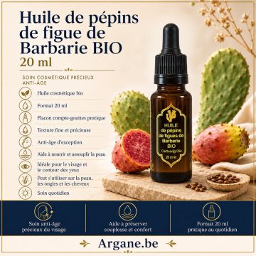 Huile de Pépins de Figue de Barbarie Bio 20 ml – 100 % Pure – Argan Souss