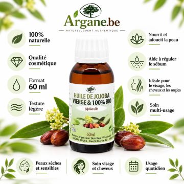 Huile Végétale de Jojoba vierge BIO 60 ML