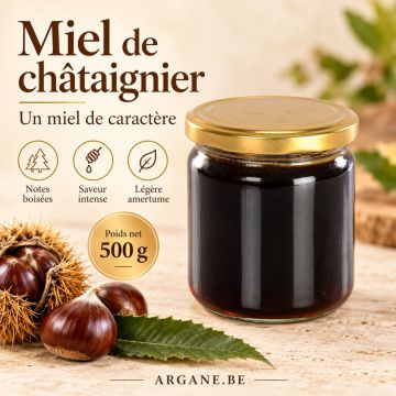 Miel de châtaignier – Saveur boisée et intense – 500 g