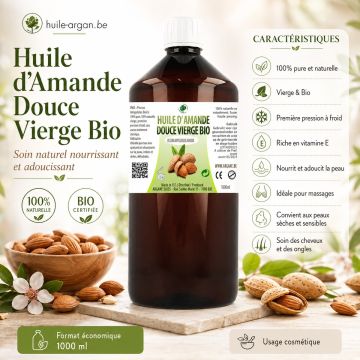 Huile Végétale d'Amande Douce Vierge Bio 1 Litre – Massage & Soin