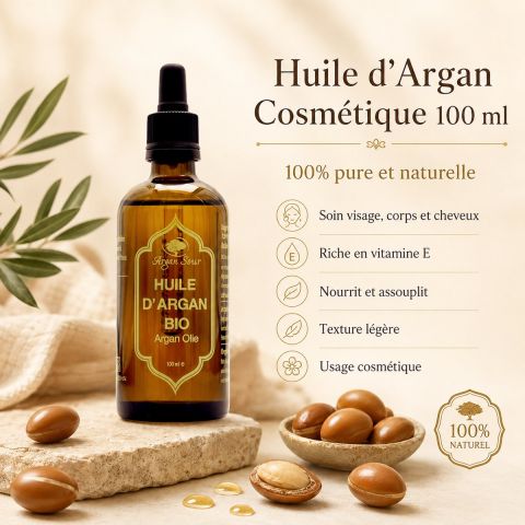 Huile d’Argan Vierge 100 % Pure et Naturelle – 100 ml