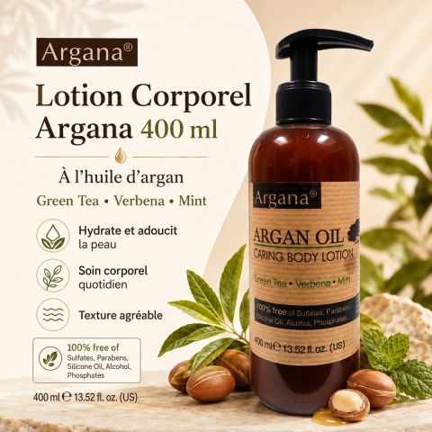 Shampoing Argana à l’Huile d’Argan – Tous Types de Cheveux – 400 ml avec Pompe