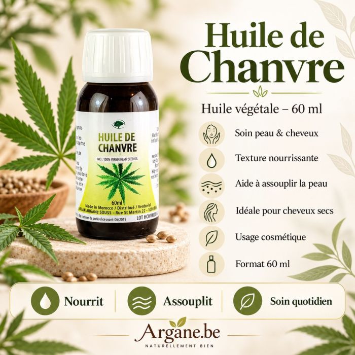 Huile Végétale de Chanvre Bio 60 ml – Visage, Corps & Cheveux