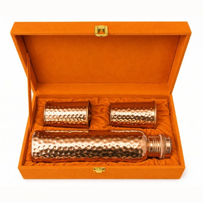 Ensemble Fleur de Vie en Cuivre Pur – Bouteille 950 ml et 2 Tasses 300 ml – Coffret Velours