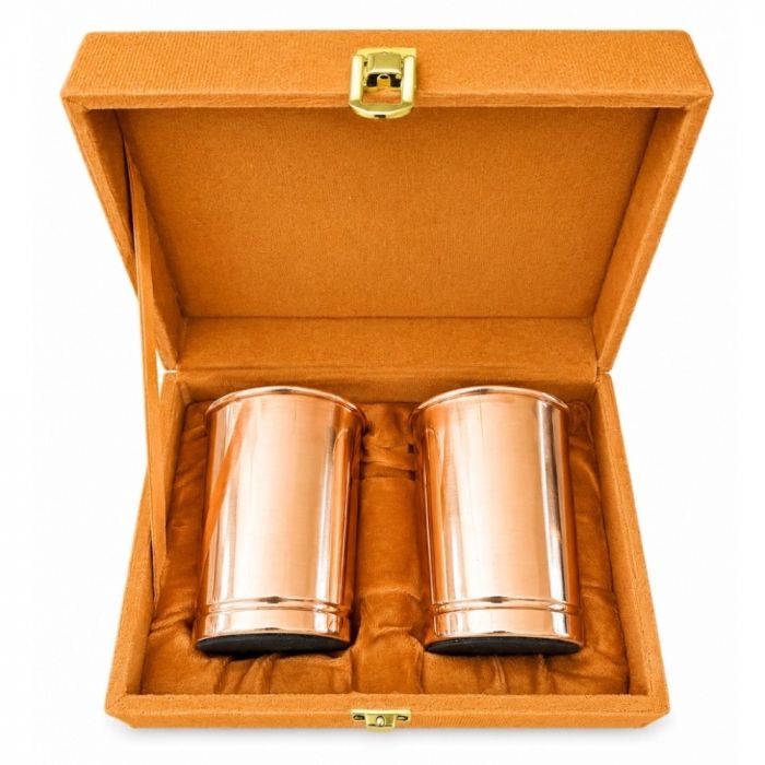 Coffret Cadeau en Cuivre Pur – 2 Tasses Lisses 300 ml – Coffret Velours Luxe