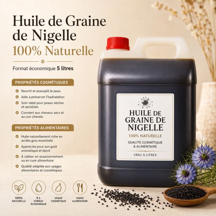 Huile Vierge de Graines de Nigelle Bio 5000 ml (Cumin noir)