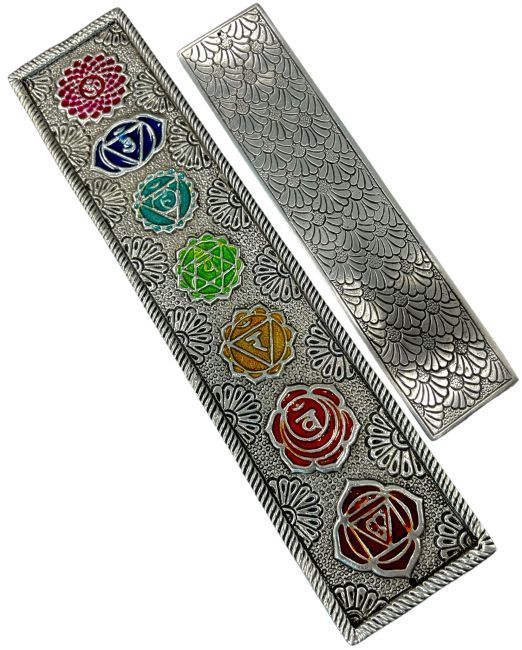 Porte encens métal blanc 7 Chakras 27cm