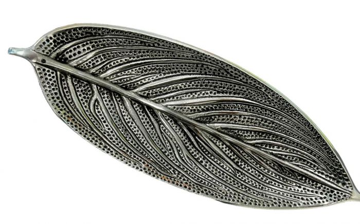 Porte encens métal blanc Feuille 24x8cm